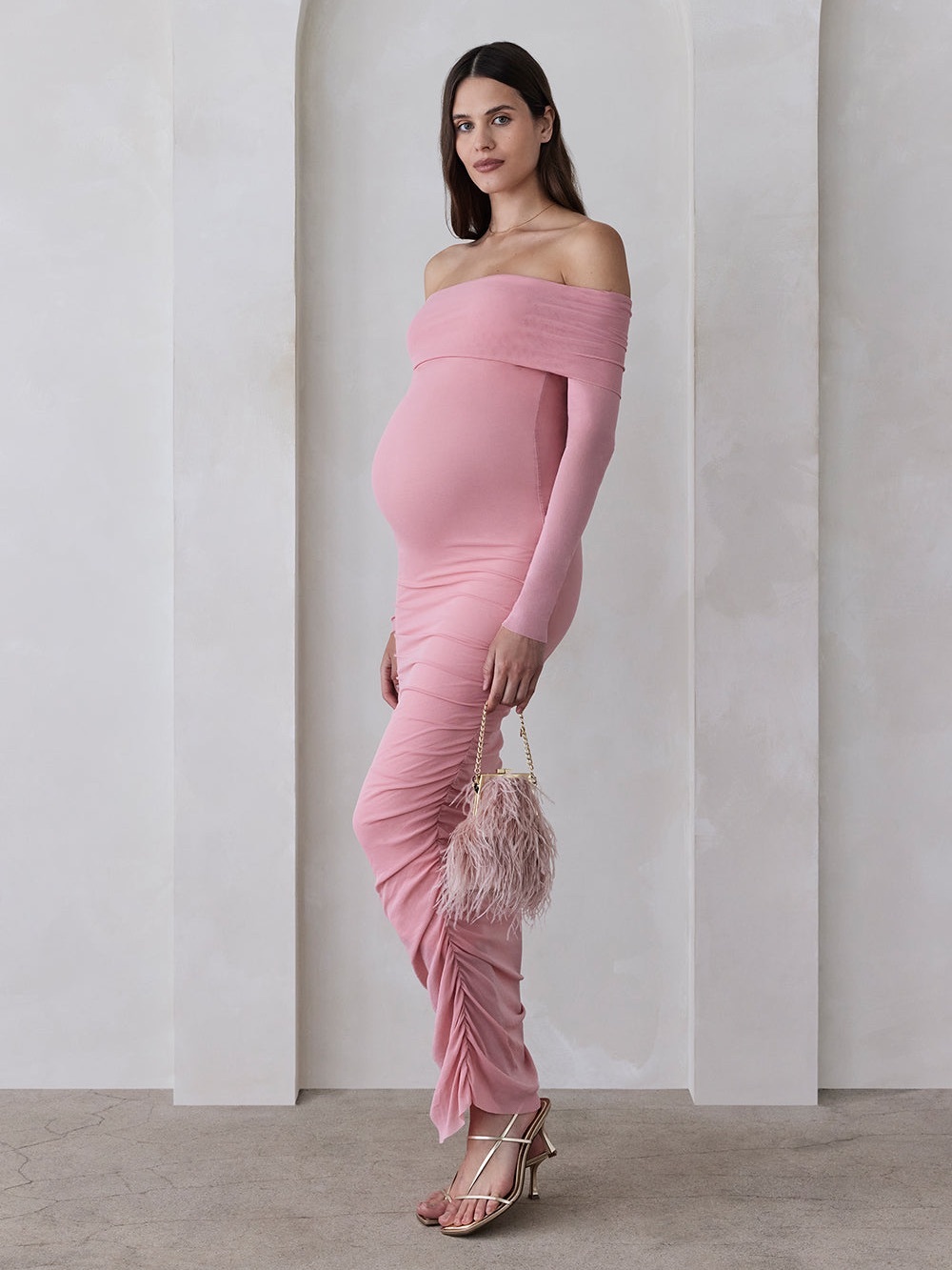 Jasmine Tookes x BUMPSUIT Off Shoulder Soft Mesh Maxi Dress Pink L - Picture 10 of 10